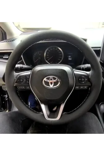 DİKİŞLİ DİREKSİYON KILIFI SİYAH GRİ DİKİŞLİ TOYOTA COROLLA YENİ DİREKSİYON İÇİN