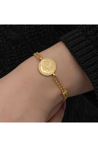 DMR Elegance DMR-GMSH-BRKD-BR11004980 Gümüş Gold Kaplama Tuğralı Kadın Bileklik