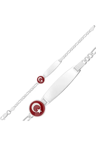 DMR Elegance DMR-GMSH-BRKD-BR11005180 Kişiye Özel Türk Bayrağı Figürlü Gümüş Çocuk Künyesi