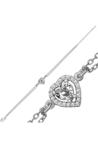 DMR Elegance DMR-GMSH-BRKD-BR11005210 Gümüş Kalp Zirkon Taşlı Kadın Bileklik