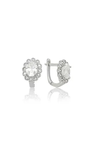 DMR Elegance DMR-GMSH-BRKD-EA0710030 Gümüş Oval Taşlı Çiçek Küpe