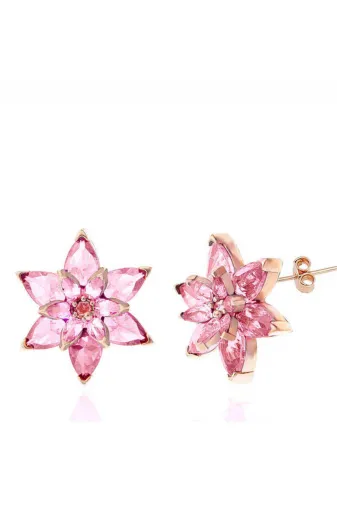 DMR Elegance DMR-GMSH-BRKD-EA11003791 Gümüş Rose Pembe Lotus Çiçeği Çivili Kadın Küpe