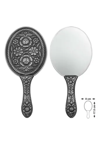 DMR Elegance DMR-GMSH-BRKD-KR11004959 Gümüş Papatya Ve Gül Motifli El Aynası