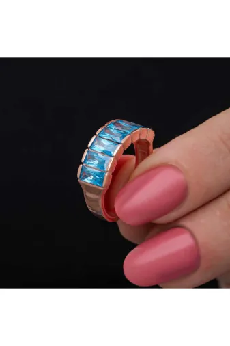 DMR Elegance DMR-GMSH-BRKD-LR11004903 Gümüş Rose Baget Aquamarine Taşlı Kadın Yüzük