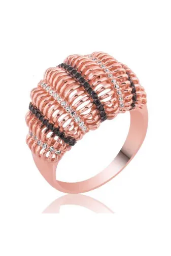 DMR Elegance DMR-GMSH-BRKD-LR1230184 Gümüş Rose Siyah Beyaz Taşlı Yüzük