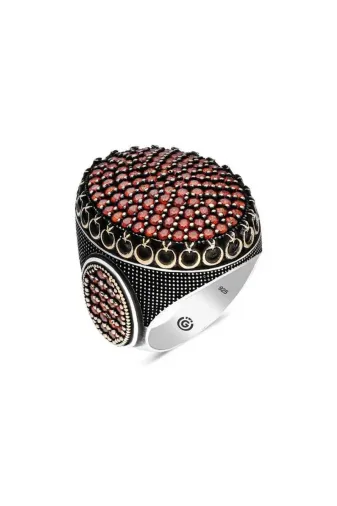 DMR Elegance DMR-GMSH-BRKD-MR11002731 Gümüş Kırmızı Zirkon Taşlı Oval Erkek Yüzük
