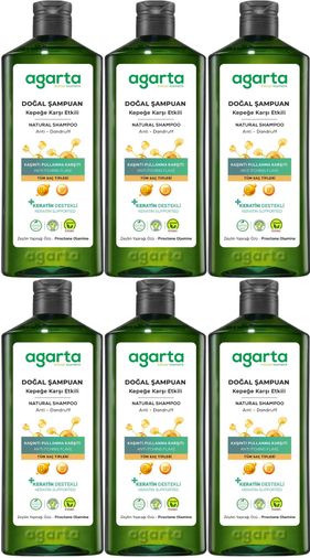 Doğal Şampuan 400 ML Kepek Karşı Etkili - Kaşıntı Pullanma Karşıtı (6 Lı Set)