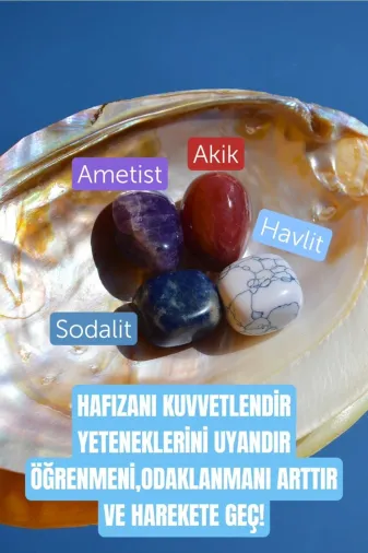 DOĞAL TAŞ CENNETİ 123ANKACEN082 Öğrenci Başarı Odaklanma Okulda Başarı Doğal Taş Tumble Seti (Havlit, Akik, Ametist, Sodalit)