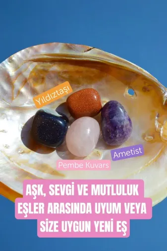 DOĞAL TAŞ CENNETİ 123ANKACEN085 Aşk Sevgi Mutluluk Eşler Arası Uyum Doğal Taş Tumble Seti (Ametist, Pembe Kuvars, Yıldıztaşı)