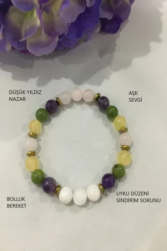 DOĞAL TAŞ CENNETİ 123ANKACEN1725 Ay Taşı, Pembe Kuvars,sitrin,ametist,yeşim, Hematit Doğaltaş Bileklik