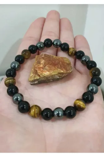 DOĞAL TAŞ CENNETİ 45054 Obsidyen Kaplangözü Hematit 8Mm Bileklik Hsm Kaplangözü Hediyeli Zayıflama Bilekliği Sertifikalı