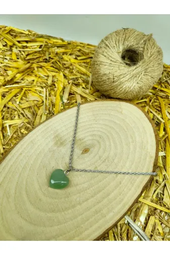 DOĞAL TAŞ CENNETİ AVNTRN-0012 Aventurin Doğal Taş Kalp Kolye Ucu (Sertifikalı) (47 Cm Zincir Dahil)
