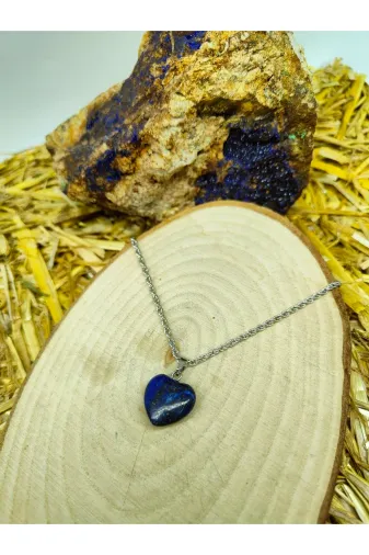 DOĞAL TAŞ CENNETİ lapixx0 Lapis Lazuli Doğal Taş Kalp Kolye Ucu (Sertifikalı) (47 Cm Zincir Dahil)