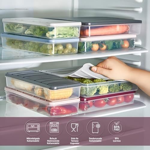 Domasnij Standart 131576832 3&apos Lü Set 1 Adet 2,25 2 Adet 1 Lt. Nora Organizer Buzdolabı Buzluk Düzenleyici Saklama Kabı-Mürdüm