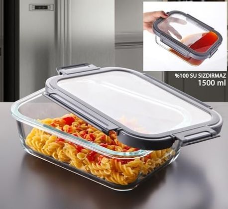 Domasnij Standart 131577261 1 Adet 1500 Ml Borosilikat Cam Saklama Kabı - 4 Klipsli Kilitli Bambu Kapaklı Sızdırmaz Vakumlu Dikdörtgen Erzak Ve Yemek Kabı Isıya Dayanıklı Ekstra Büyük Boy Kutu