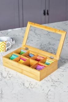 Domasnij Standart 131577424 Bambu Çay Kutusu 8 Bölmeli Kapaklı Bitki Çayı Saklama Kabı Kahverengi - Mg-001
