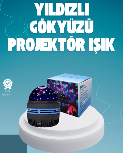 Döner Galaxy Projektör Gece Lambası – Ay ve Yıldız Işıklı Atmosfer Lamba, USB Bağlantılı