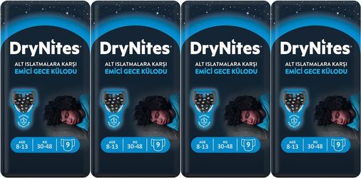 Drynites Emici Gece Külodu/Külot Bez Erkek 8-13Yaş 30-48KG Large 36 Adet 4PK*9 Alt Islatmalara Karşı