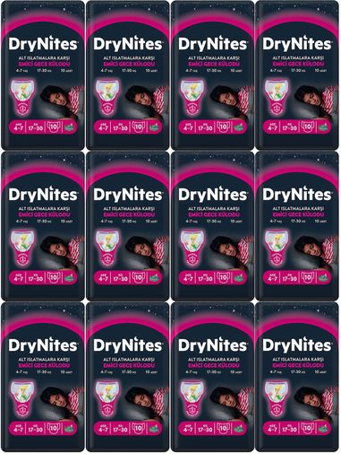 Drynites Emici Gece Külodu/Külot Bez Kız 4-7 Yaş 17-30KG Large 120Adet 12PK*10 Alt Islatmalara Karşı