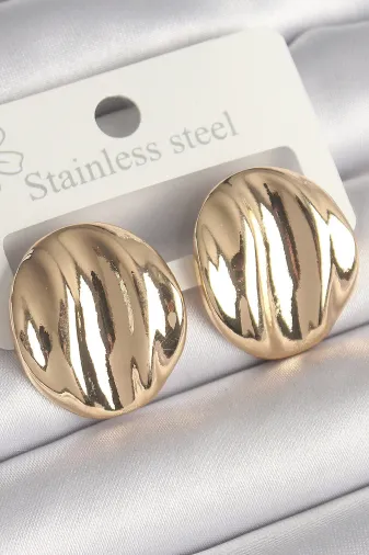 Dunai Store MEYEB67b7367ed8dd0ccb54092799 Mey İthalat® Pirinç Gold Renk İşlemeli Daire Plaka Model Kadın Küpe