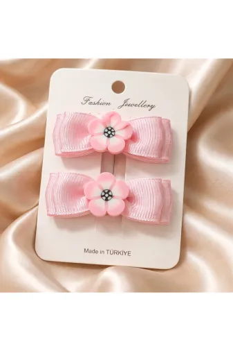 Duruconcept Tasarım Atölyesi CK-FYNK-02 Kız Çocuk Pembe Çiçek Detaylı Pembe Fiyonk Toka