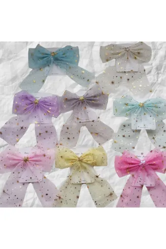 Duruconcept Tasarım Atölyesi FYK-STAR-01 Yıldız Desenli Tül Fiyonk Süs Renkli Dekoratif Kurdale Nikah Nişan Hediyelik Toka