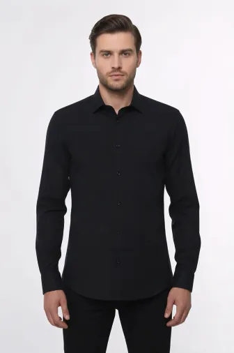 Düz Uzun Kol Regular Fit Siyah Erkek Gömlek - Wessi - XL / Siyah
