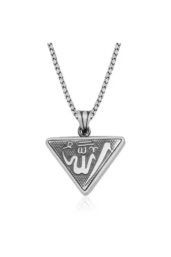 ebuz T6220 Nidam Butik Gümüş Üçgen Allah Yazılı Cevşen Dualı Kolye