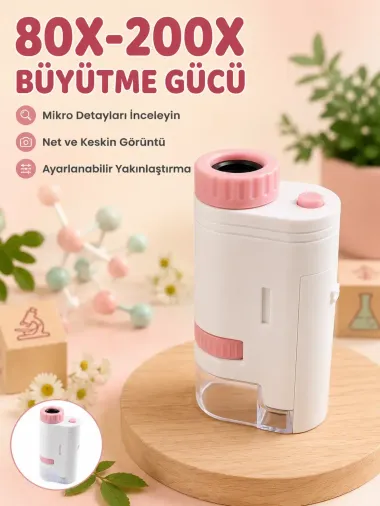 Eğitici Taşınabilir kroskop Ayarlanabilir Focus, LED Işık ve 80X-200X Yakınlaştırma