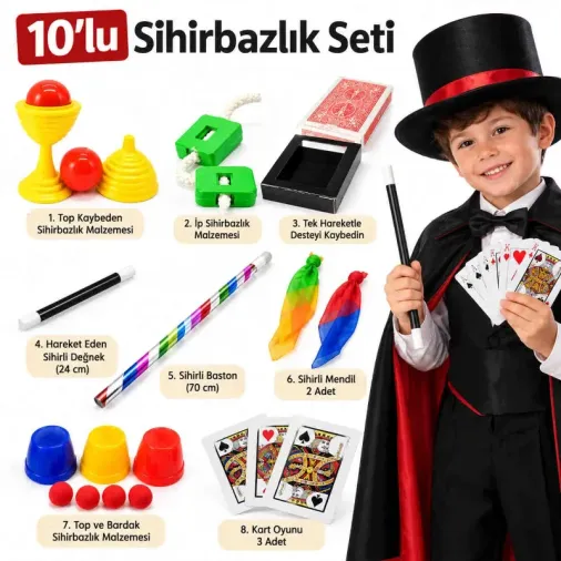 Eğlenceli Çocuk Sihirbazlık Seti 10 Parça Sihir Oyunları