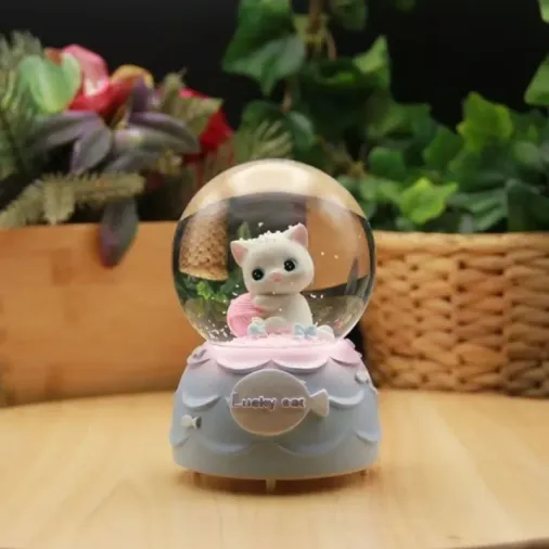 Eğlenceli LED Müzikli Kedi Figürlü Kar Küresi