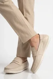 Ekru Hakiki Deri Hafızalı Taban Erkek Casual Ayakkabı