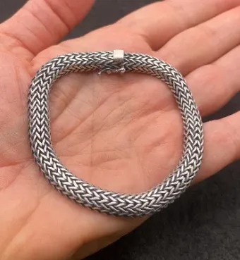 El Yapımı 925 Ayar Gümüş Katı Dokuma Kral Zincir Bileklik | Sanatsal Modüler Bağlantı 24 Gram