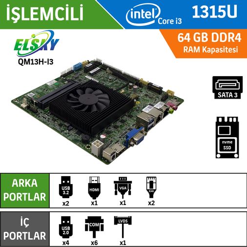 Elsky QM13H-I3-2LAN Intel Core i3 1315U Endüstriyel Mini ITX Anakart