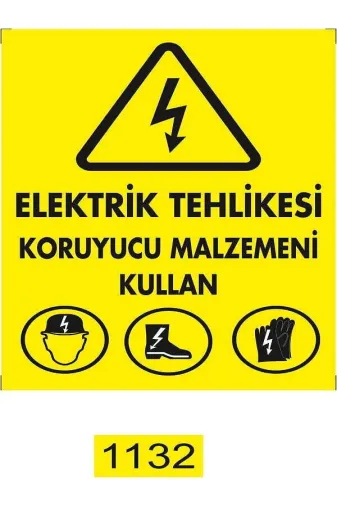 Emek İkaz Levhaları EMEK1132 Elektrik Tehlikesi Koruyucu Malzemeni Kullan Uyarı/ikaz Levhası