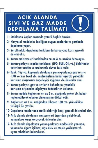 Emek İkaz Levhaları EMEK2008 Açık Alanda Sıvı Ve Gaz Madde Depolama Talimatı Uyarı/ikaz Levhası