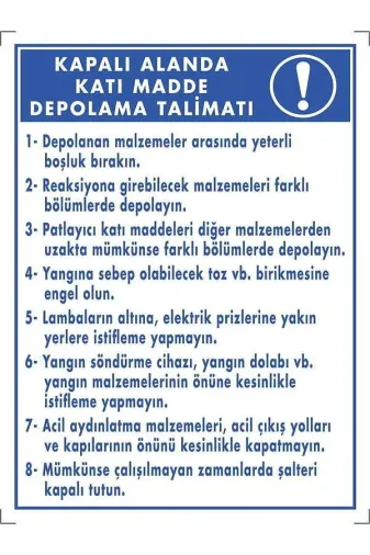 Emek İkaz Levhaları EMEK2010 Kapalı Alanda Katı Madde Depolama Talimatı Uyarı/ikaz Levhası