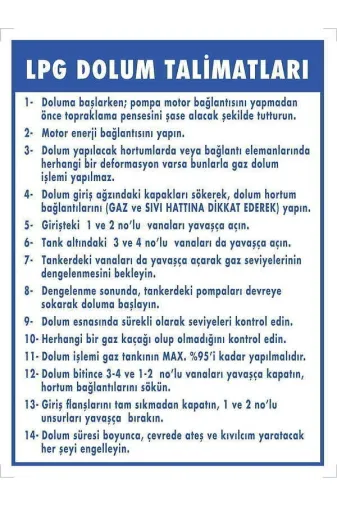 Emek İkaz Levhaları EMEK2016 Lpg Dolum Talimatları Uyarı/ikaz Levhası