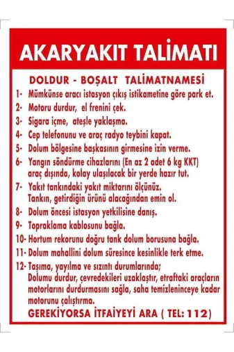 Emek İkaz Levhaları EMEK2017 Akaryakıt Talimatı Uyarı/ikaz Levhası