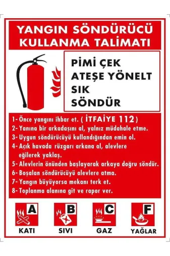 Emek İkaz Levhaları EMEK2020 Yangın Söndürücü Kullanma Talimatı Uyarı/ikaz Levhası