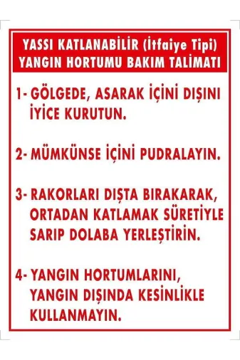 Emek İkaz Levhaları EMEK2029 Yassı (Itfaiye Tipi) Katlanabilir Hortumu Bakım Talimatı Uyarı/ikaz Levhası