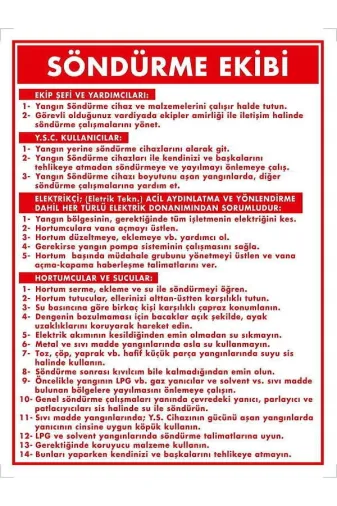 Emek İkaz Levhaları EMEK2030 Söndürme Ekibi Talimatı Uyarı/ikaz Levhası