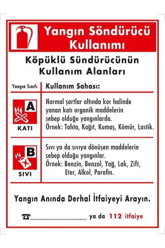 Emek İkaz Levhaları EMEK2033 Yangın Söndürücü Kullanımı(Köpüklü Söndürücü) Uyarı/ikaz Levhası