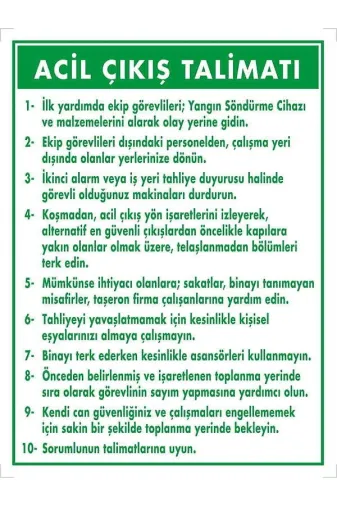 Emek İkaz Levhaları EMEK2037 Acil Çıkış Talimatı Uyarı/ikaz Levhası