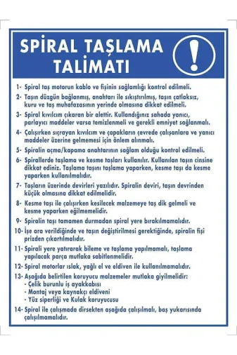 Emek İkaz Levhaları EMEK2041 Spiral Taşlama Talimatı Uyarı/ikaz Levhası