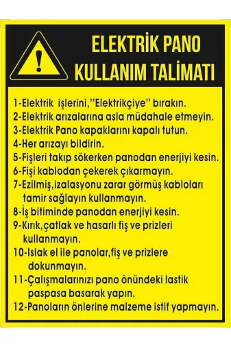 Emek İkaz Levhaları EMEK2057 Elektrik Pano Kullanım Talimatı Uyarı/ikaz Levhası