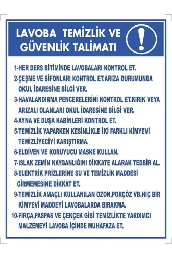 Emek İkaz Levhaları EMEK2059 Lavabo Temizlik Ve Güvenlik Talimatı Uyarı/ikaz Levhası