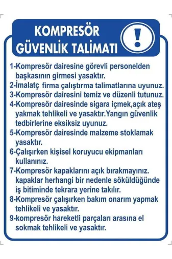 Emek İkaz Levhaları EMEK2062 Kompresör Güvenlik Talimatı Uyarı/ikaz Levhası