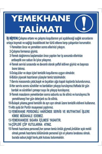 Emek İkaz Levhaları EMEK2064 Yemekhane Talimatı Uyarı/ikaz Levhası