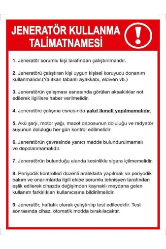 Emek İkaz Levhaları EMEK2071 Jeneratör Kullanma Talimatnamesi Uyarı/ikaz Levhası
